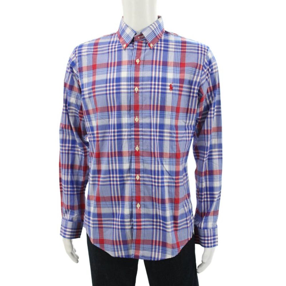 Ralph Lauren Blue Label Mens Cotton Plaid Button Up Shirt Blue Size M